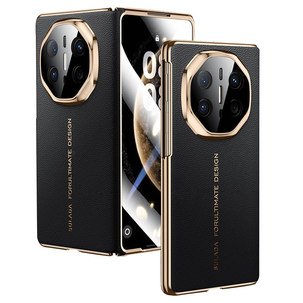 SULADA For Huawei Mate X6 Magnetic Case Genuine Cow Leather Phone Cover with Tempered Glass Screen Protector