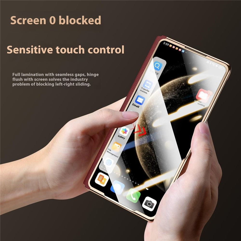 SULADA For Huawei Mate X6 Magnetic Case Genuine Cow Leather Phone Cover with Tempered Glass Screen Protector