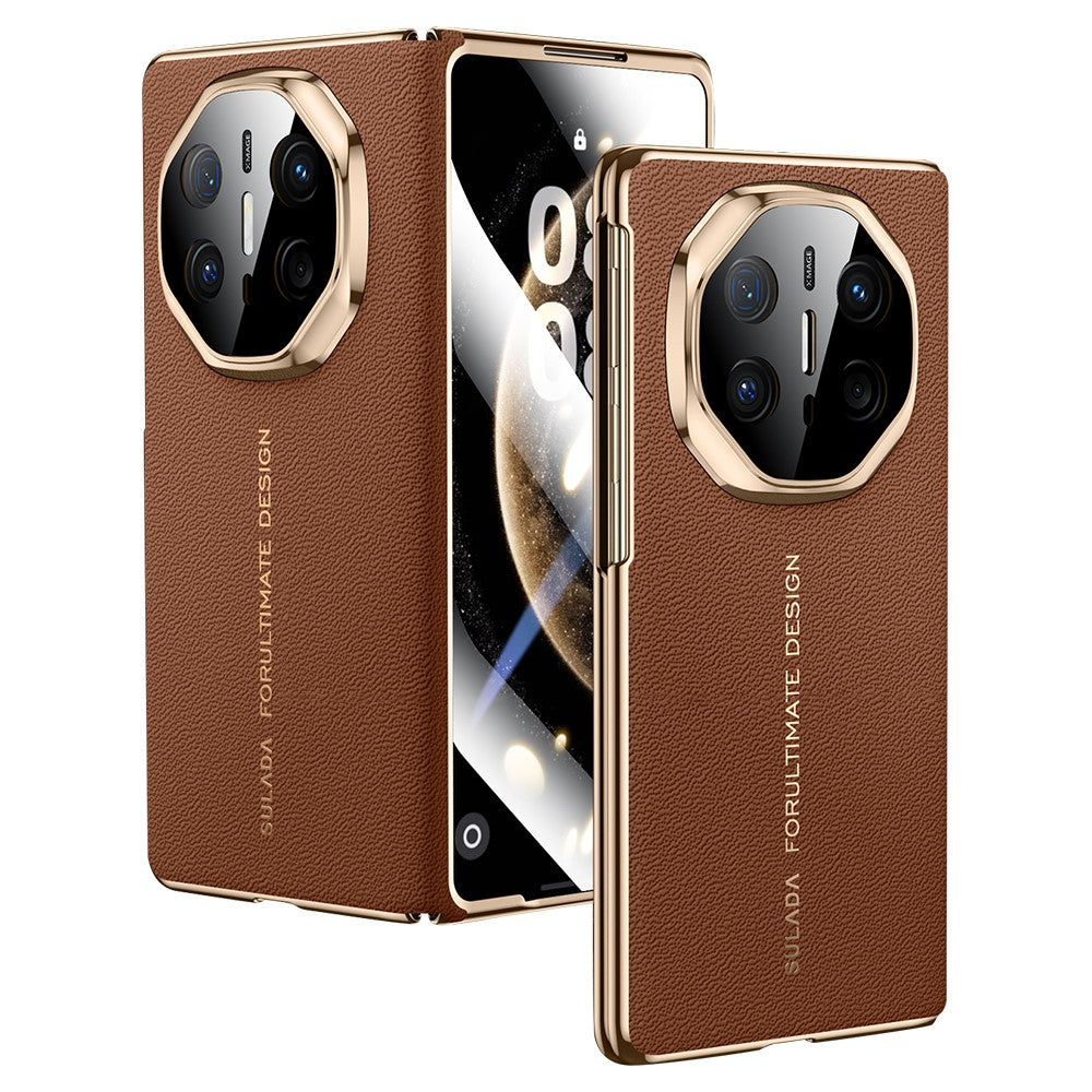 SULADA For Huawei Mate X6 Magnetic Case Genuine Cow Leather Phone Cover with Tempered Glass Screen Protector