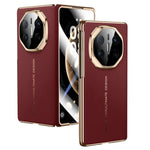 SULADA For Huawei Mate X6 Magnetic Case Genuine Cow Leather Phone Cover with Tempered Glass Screen Protector