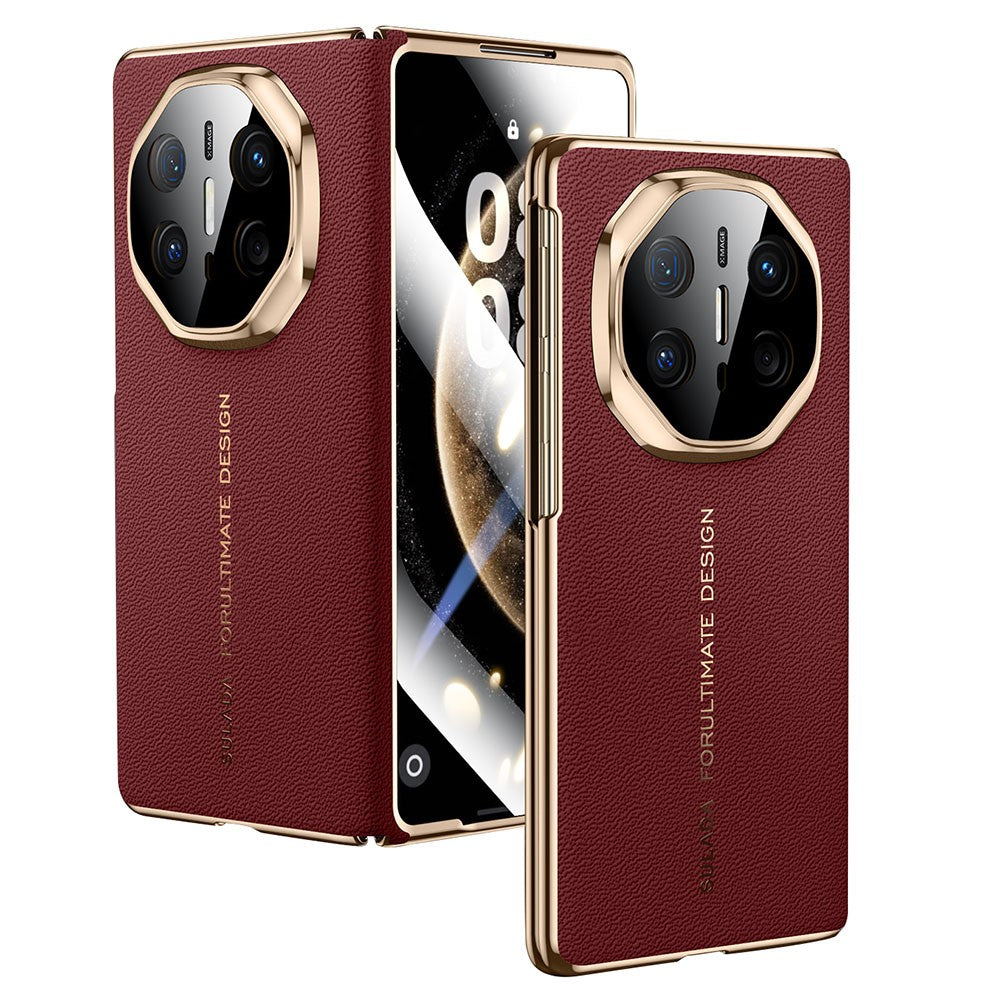 SULADA For Huawei Mate X6 Magnetic Case Genuine Cow Leather Phone Cover with Tempered Glass Screen Protector