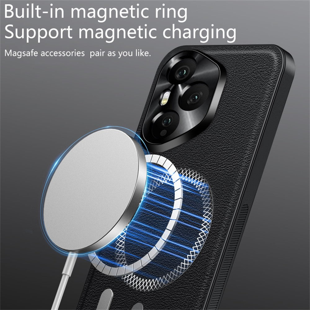 For Honor 400 Pro 5G (Global) Magnetic Case PU TPU PC Phone Back Cover with Metal Lens Frame