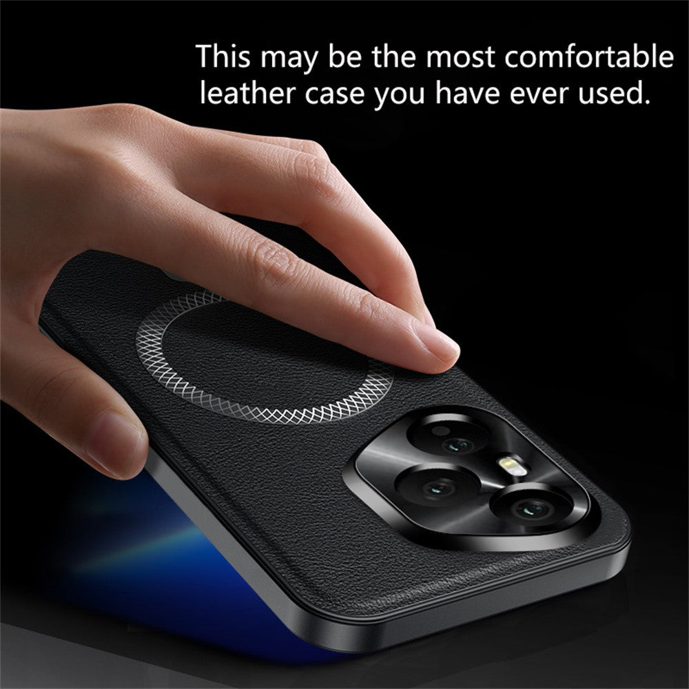 For Honor 400 Pro 5G (Global) Magnetic Case PU TPU PC Phone Back Cover with Metal Lens Frame