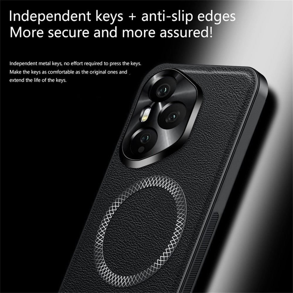 For Honor 400 Pro 5G (Global) Magnetic Case PU TPU PC Phone Back Cover with Metal Lens Frame