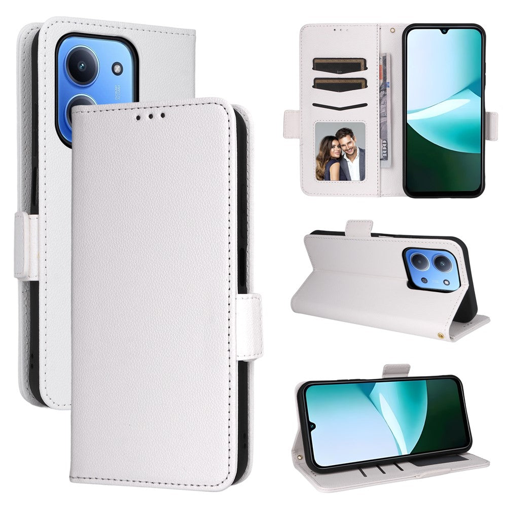 Leather Case for Xiaomi Redmi 15C 4G (EU) (173mm) / 15C 5G (EU) (173mm) / Poco C85 4G (173mm) Litchi Texture Wallet Phone Cover with Wrist Strap