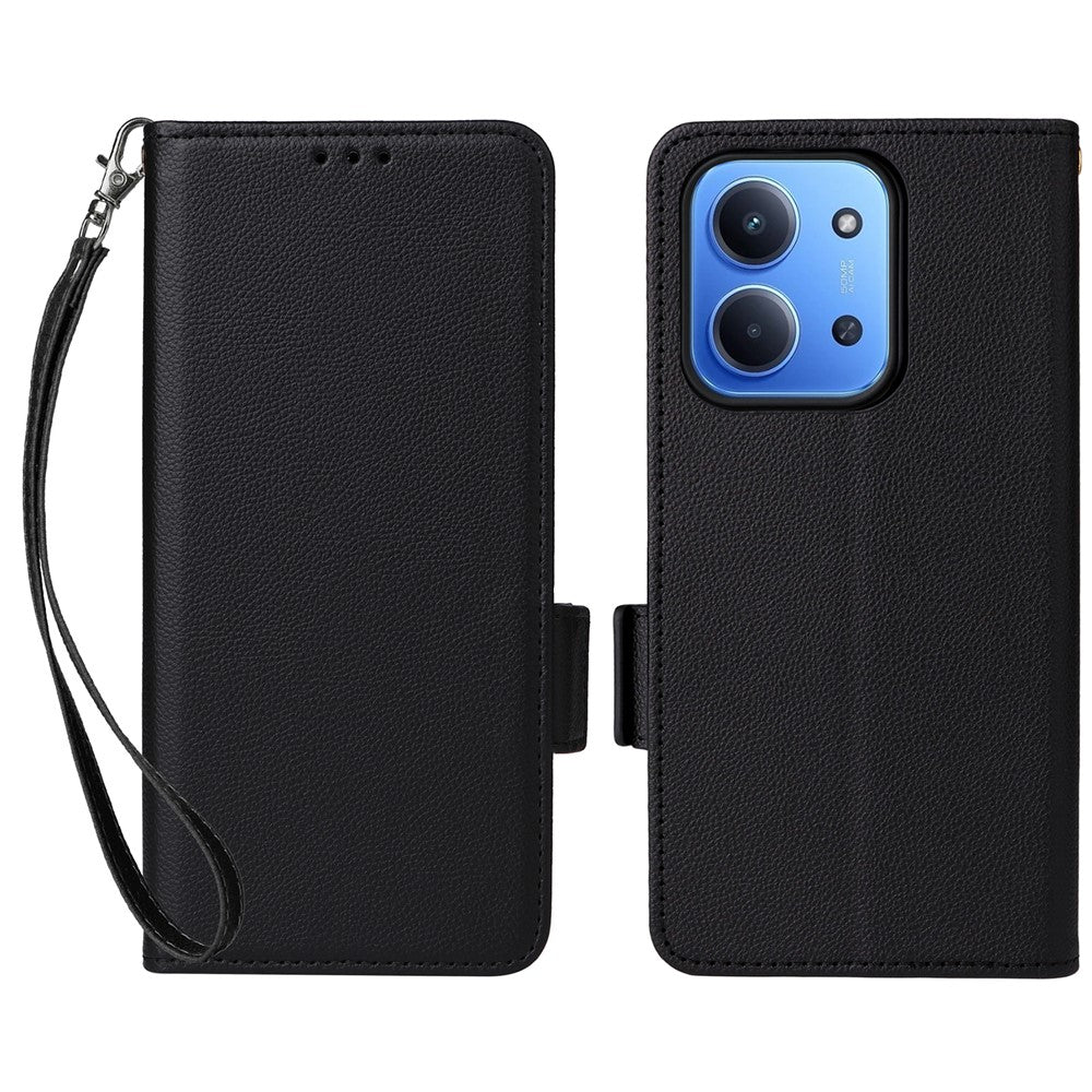 Leather Case for Xiaomi Redmi 15C 4G (EU) (173mm) / 15C 5G (EU) (173mm) / Poco C85 4G (173mm) Litchi Texture Wallet Phone Cover with Wrist Strap