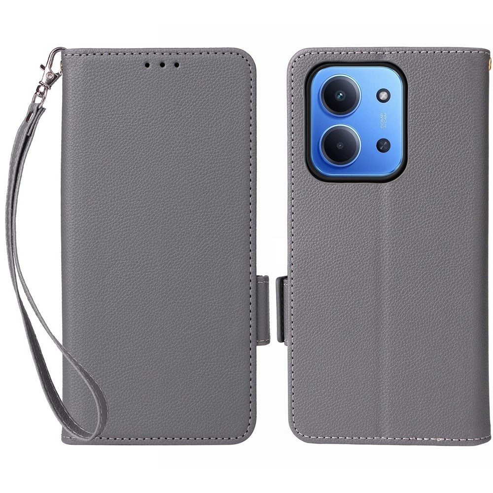 Leather Case for Xiaomi Redmi 15C 4G (EU) (173mm) / 15C 5G (EU) (173mm) / Poco C85 4G (173mm) Litchi Texture Wallet Phone Cover with Wrist Strap