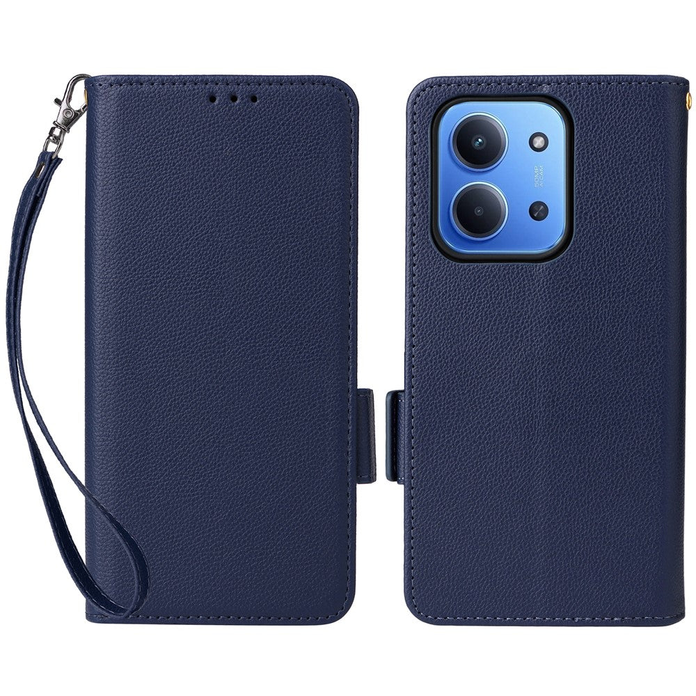 Leather Case for Xiaomi Redmi 15C 4G (EU) (173mm) / 15C 5G (EU) (173mm) / Poco C85 4G (173mm) Litchi Texture Wallet Phone Cover with Wrist Strap