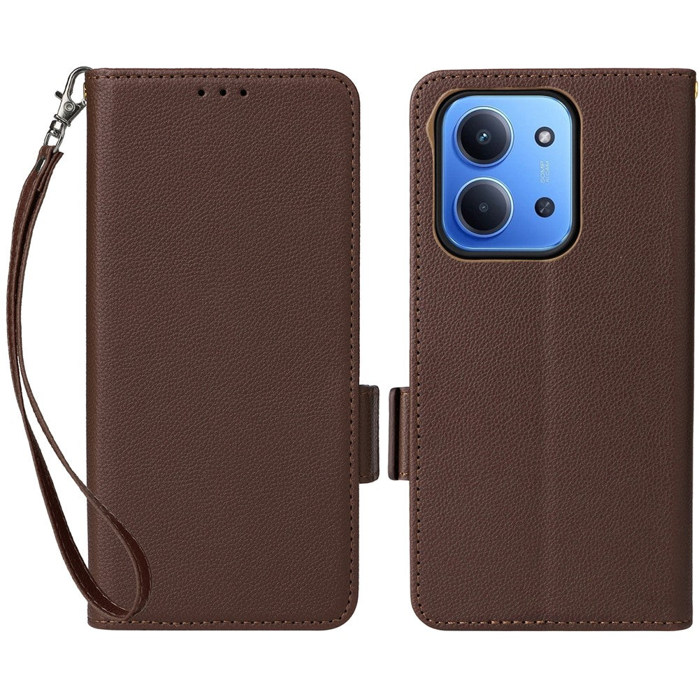 Leather Case for Xiaomi Redmi 15C 4G (EU) (173mm) / 15C 5G (EU) (173mm) / Poco C85 4G (173mm) Litchi Texture Wallet Phone Cover with Wrist Strap