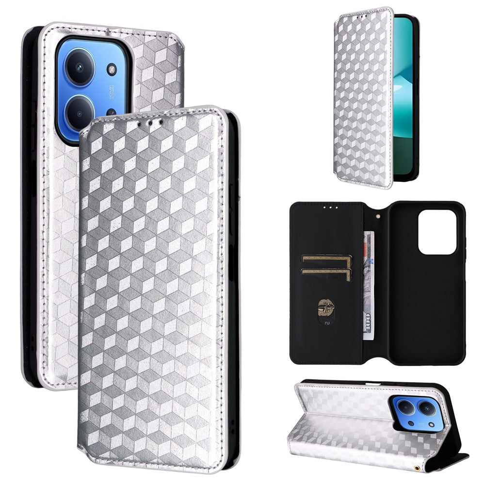 Læderetui til Xiaomi Redmi 15C 4G (EU) (173 mm) / 15C 5G (EU) (173 mm) / Poco C85 4G (173 mm), pungformet rhombuspræget mobilcover