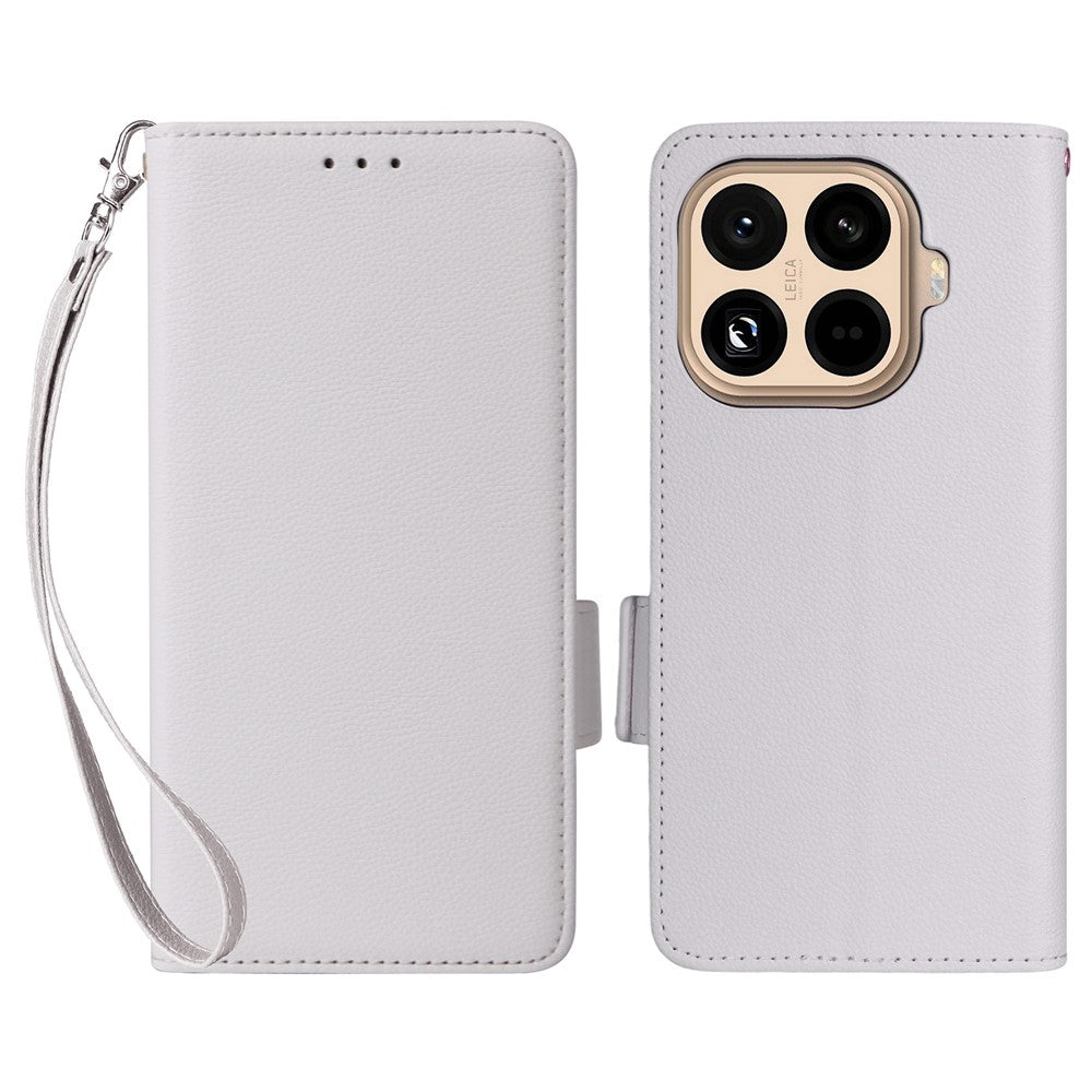 For Xiaomi 15T Pro Case Litchi Texture Wallet Leather Phone Cover with Wrist Strap