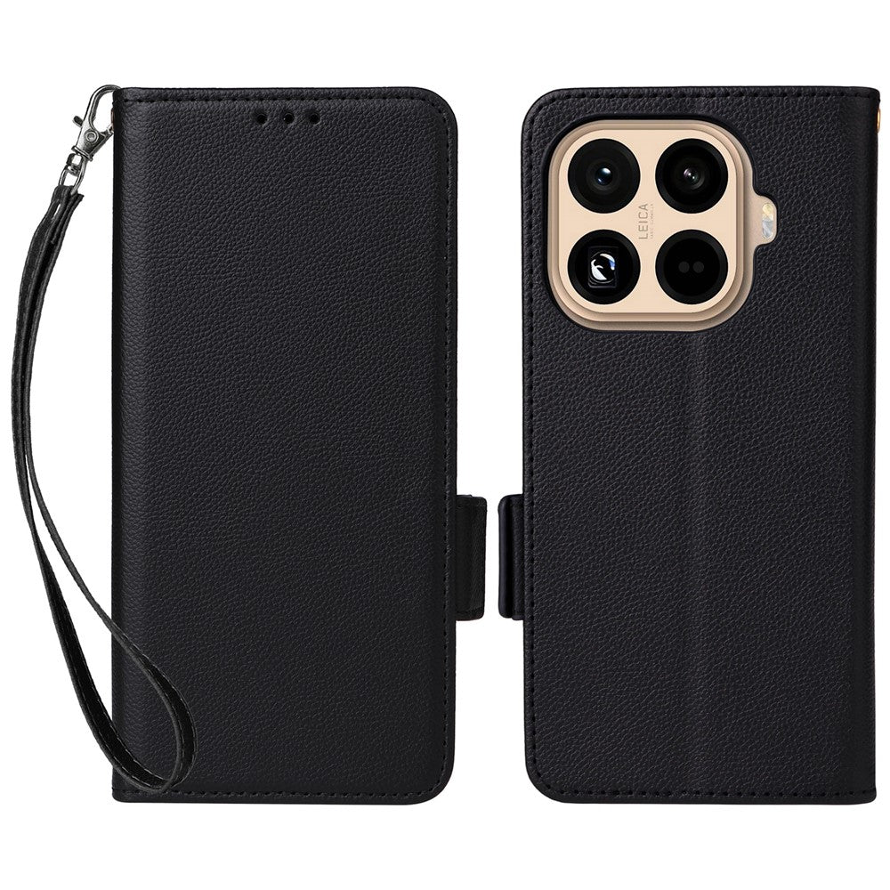 For Xiaomi 15T Pro Case Litchi Texture Wallet Leather Phone Cover with Wrist Strap