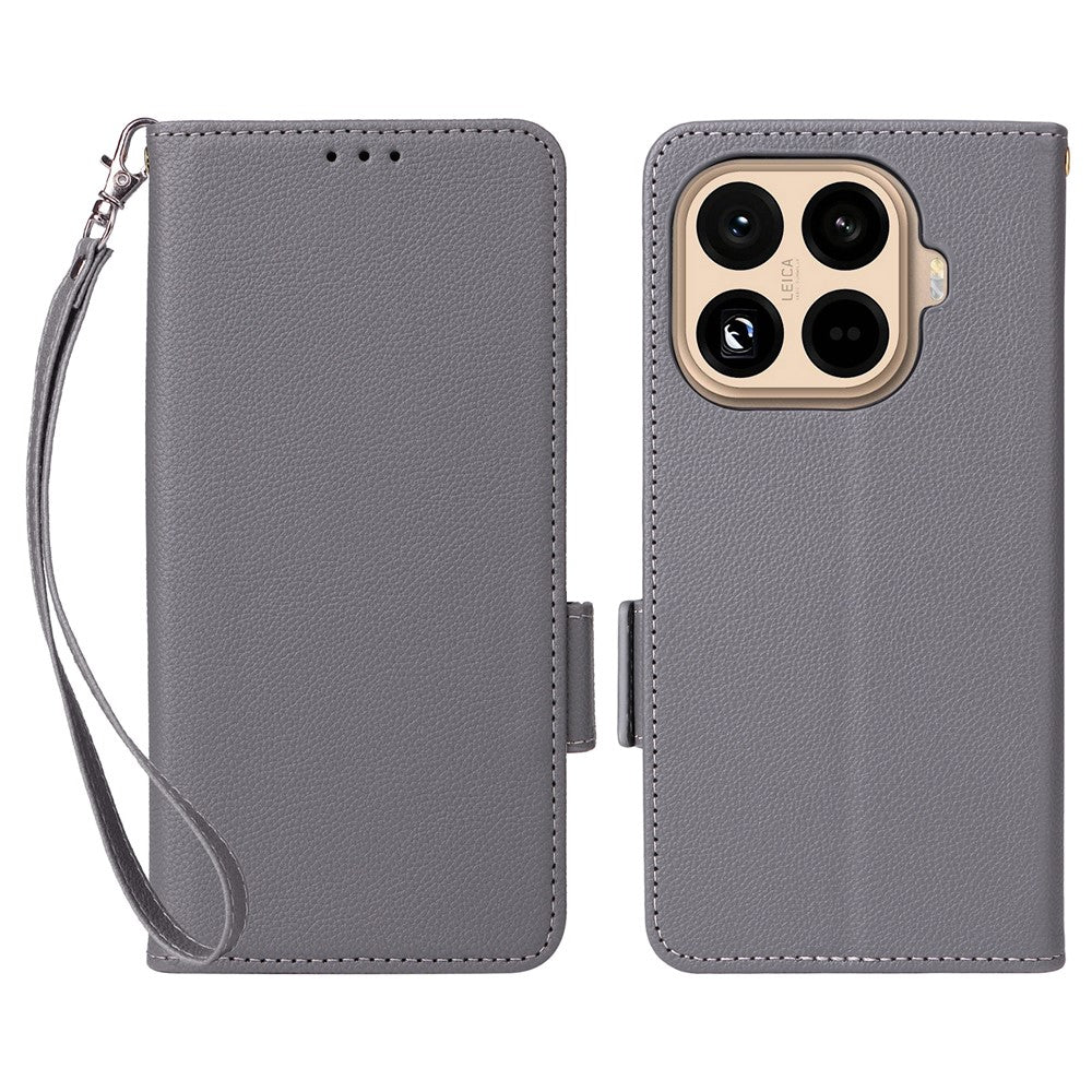 For Xiaomi 15T Pro Case Litchi Texture Wallet Leather Phone Cover with Wrist Strap