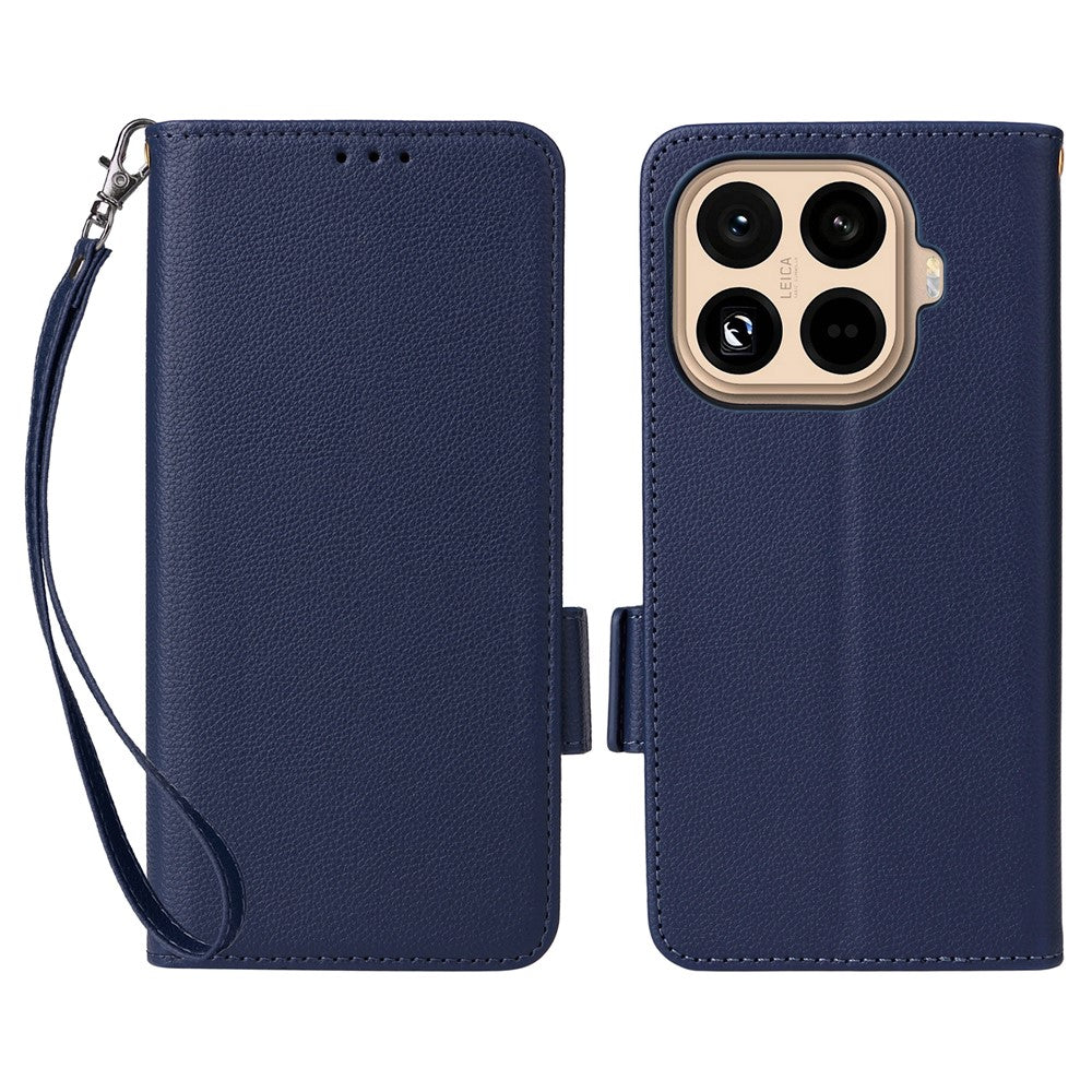 Xiaomi 15T Pro-skal Litchi Texture Plånbokslädermobilskal med handledsrem