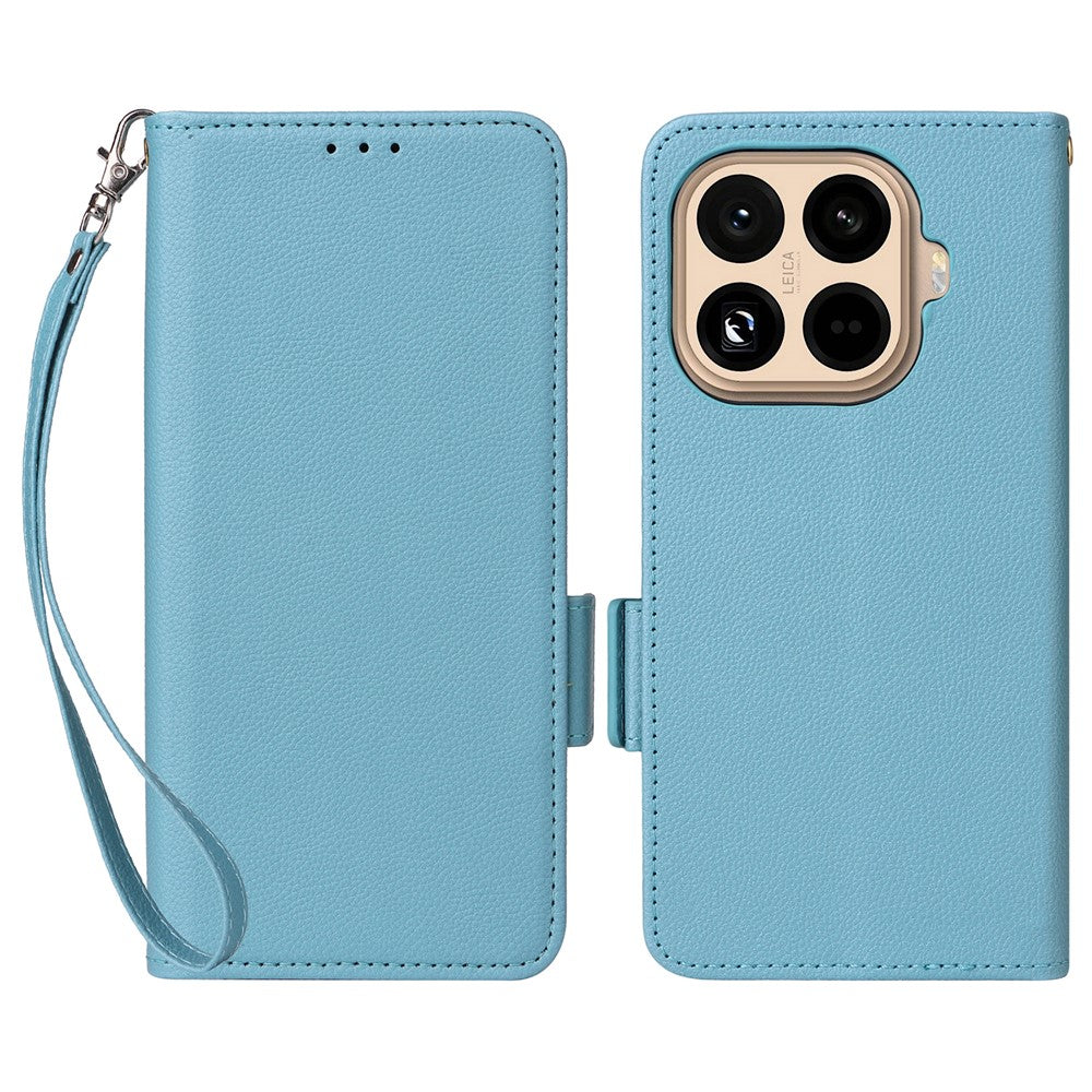 For Xiaomi 15T Pro Case Litchi Texture Wallet Leather Phone Cover with Wrist Strap