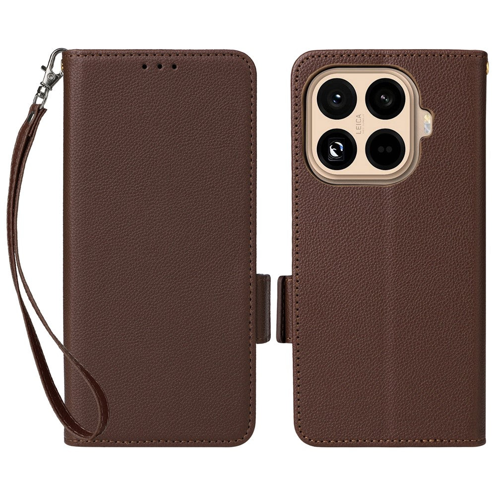 For Xiaomi 15T Pro Case Litchi Texture Wallet Leather Phone Cover with Wrist Strap