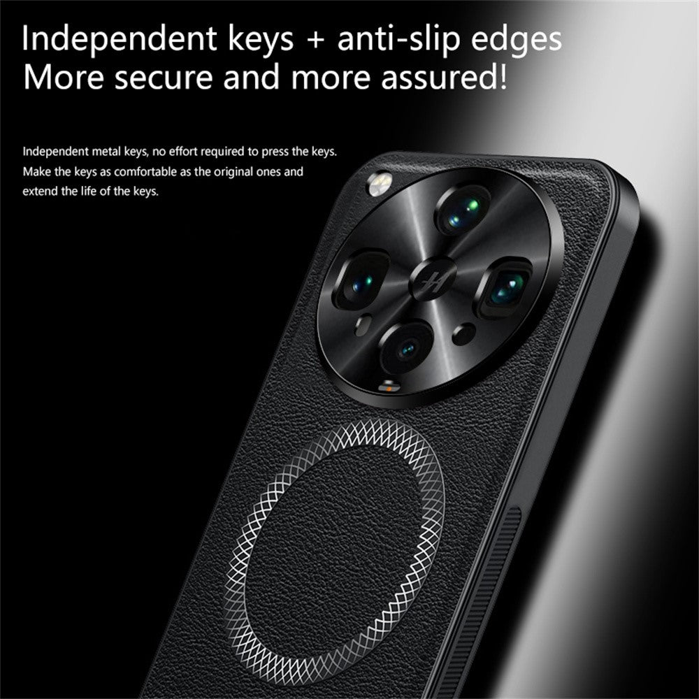 For Oppo Find X8 Ultra 5G Magnetic Case PU TPU PC Phone Back Cover with Metal Lens Frame