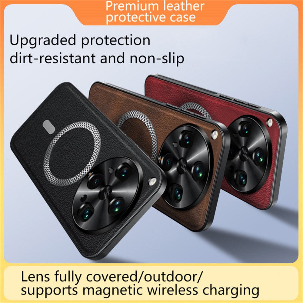 For Oppo Find X8 Ultra 5G Magnetic Case PU TPU PC Phone Back Cover with Metal Lens Frame