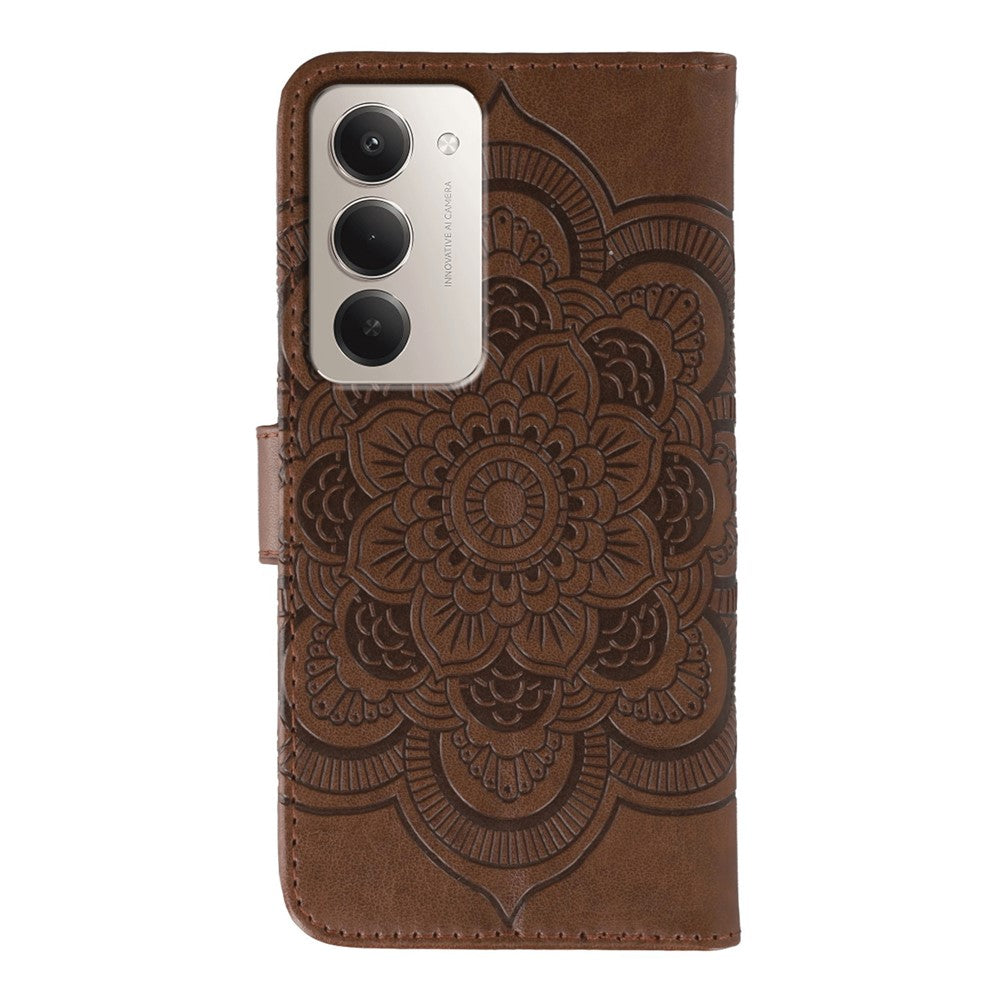 For Xiaomi Redmi 15 4G (EU) (171mm) Case Rhinestone Decor PU Leather Mandala Imprint Phone Cover with Wrist Strap