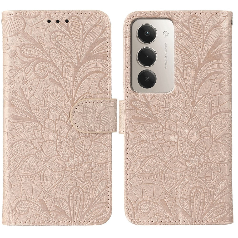 For Xiaomi Redmi 15 4G (EU) (171mm) Case Lace Flowers PU Leather Flip Wallet Phone Cover