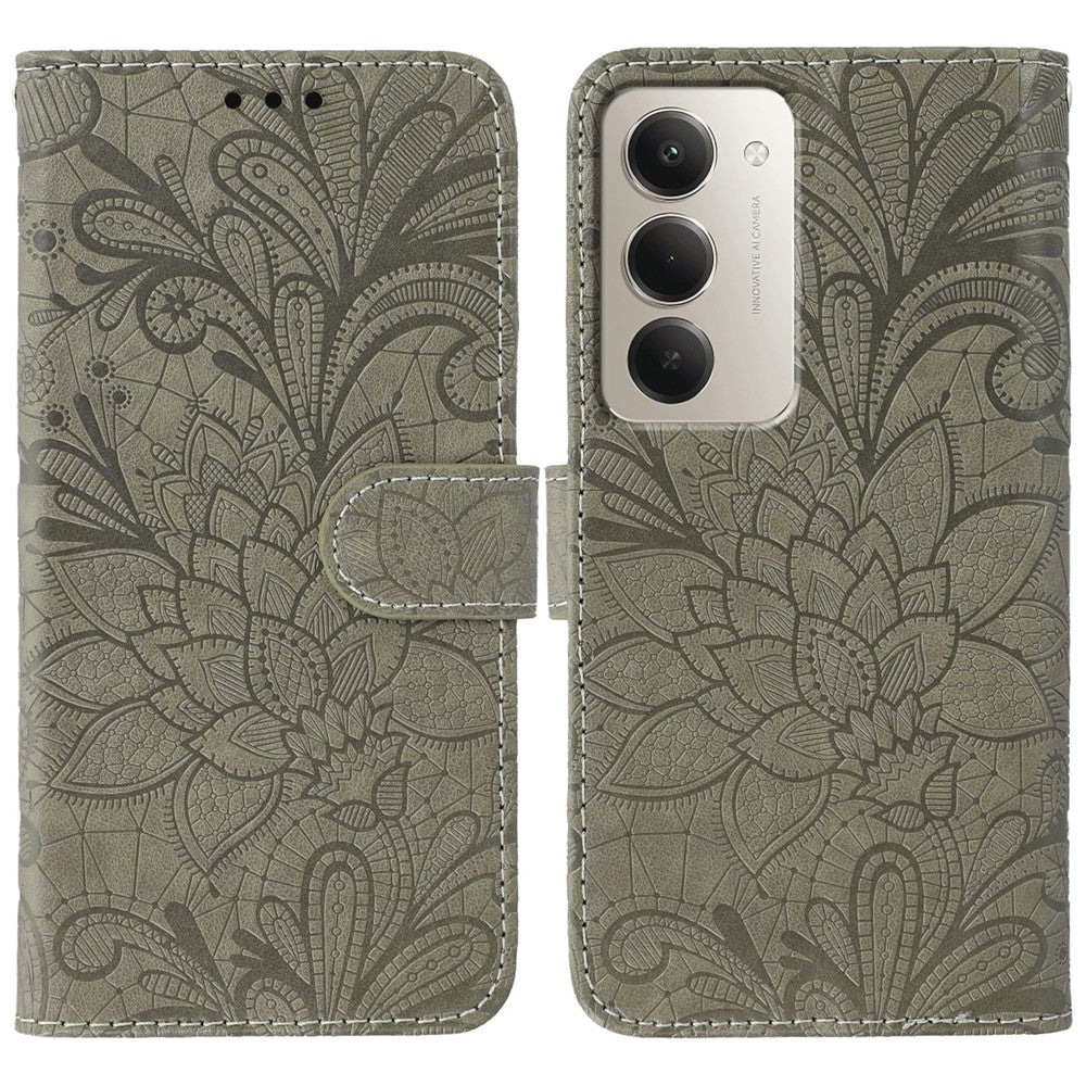 For Xiaomi Redmi 15 4G (EU) (171mm) Case Lace Flowers PU Leather Flip Wallet Phone Cover