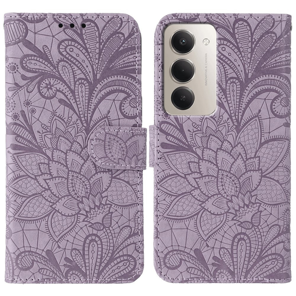 For Xiaomi Redmi 15 4G (EU) (171mm) Case Lace Flowers PU Leather Flip Wallet Phone Cover