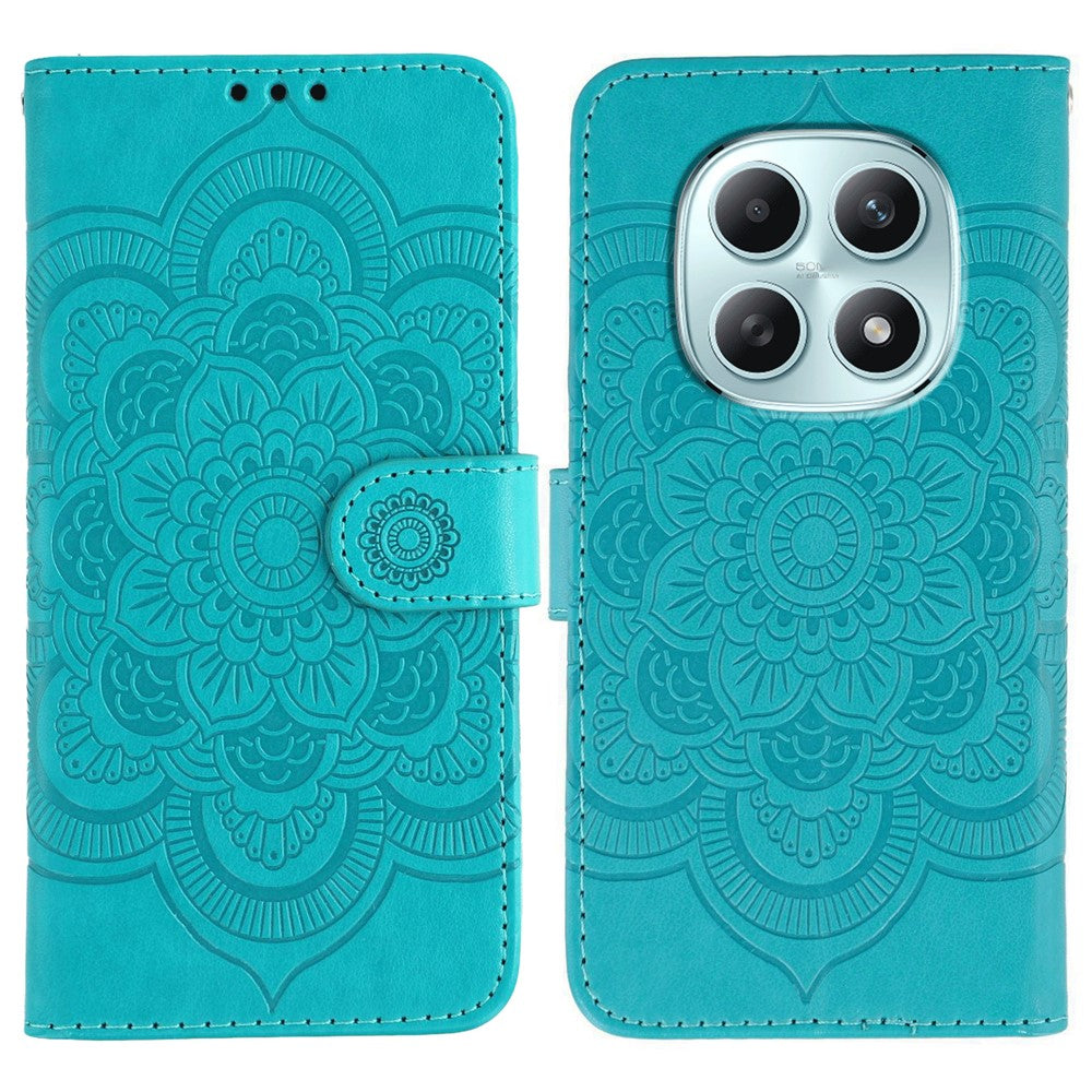 For Xiaomi Poco M8 5G / Redmi Note 15 5G (Global) / 15 4G (Global) Case PU Leather Mandala Imprinted Design Wallet Phone Cover with Wrist Strap