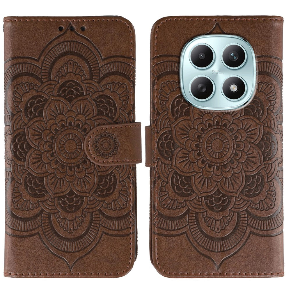 For Xiaomi Poco M8 5G / Redmi Note 15 5G (Global) / 15 4G (Global) Case PU Leather Mandala Imprinted Design Wallet Phone Cover with Wrist Strap