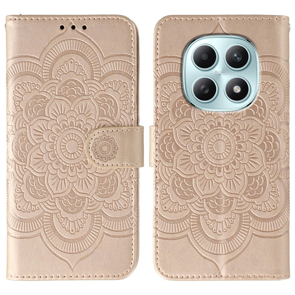 For Xiaomi Poco M8 5G / Redmi Note 15 5G (Global) / 15 4G (Global) Case PU Leather Mandala Imprinted Design Wallet Phone Cover with Wrist Strap