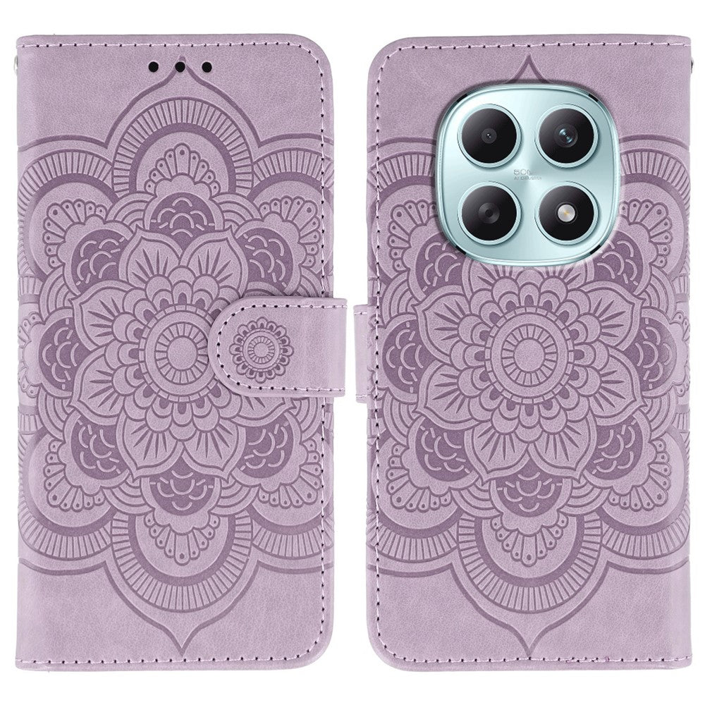 For Xiaomi Poco M8 5G / Redmi Note 15 5G (Global) / 15 4G (Global) Case PU Leather Mandala Imprinted Design Wallet Phone Cover with Wrist Strap