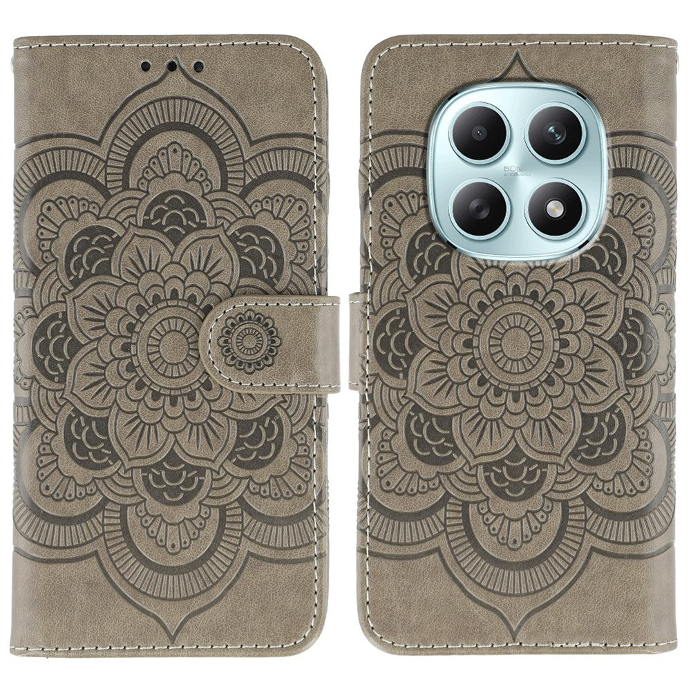 For Xiaomi Poco M8 5G / Redmi Note 15 5G (Global) / 15 4G (Global) Case PU Leather Mandala Imprinted Design Wallet Phone Cover with Wrist Strap