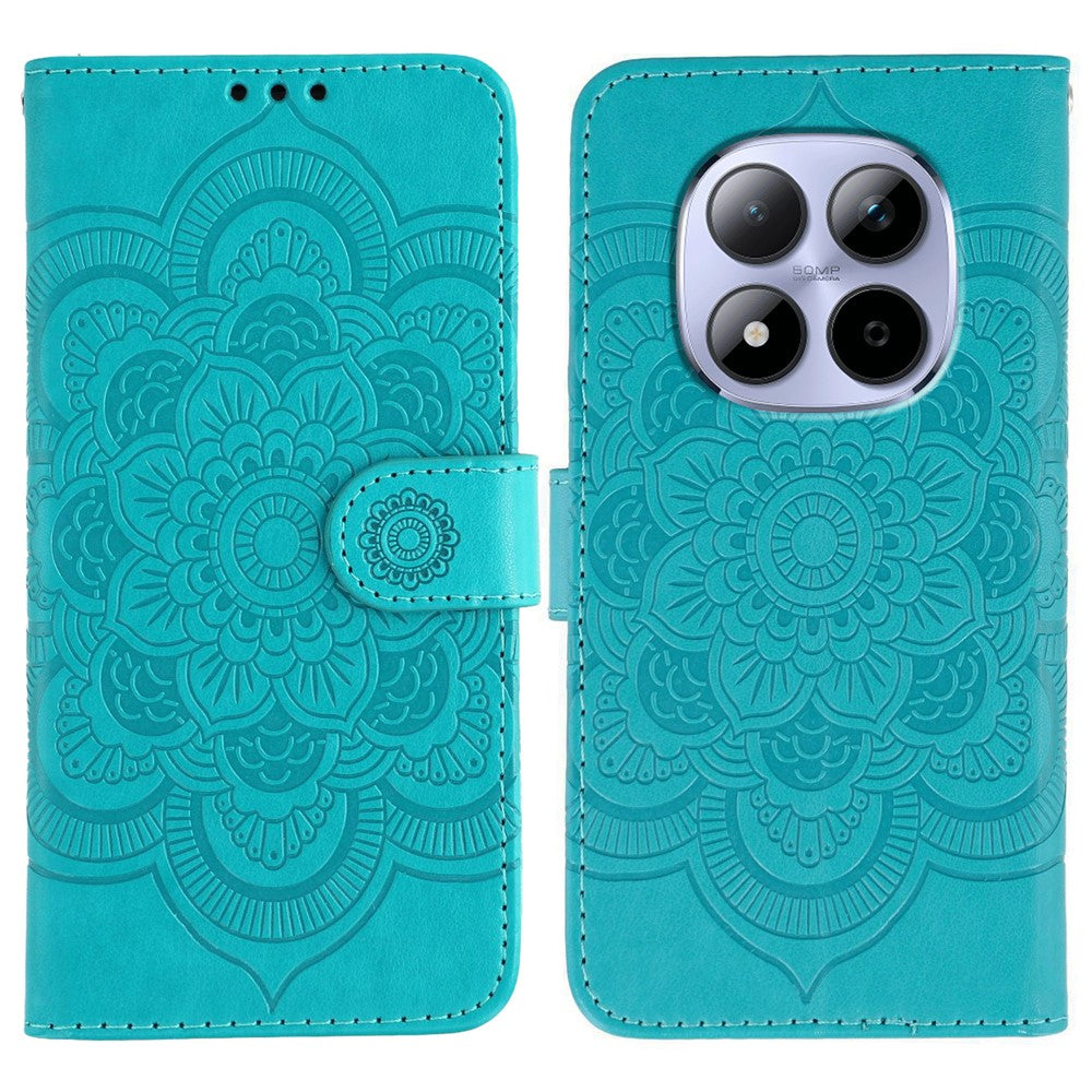 Xiaomi Redmi Note 15 Pro 5G (Global) fodral i PU-läder med mandala-präglad design och plånboksfodral med handledsrem