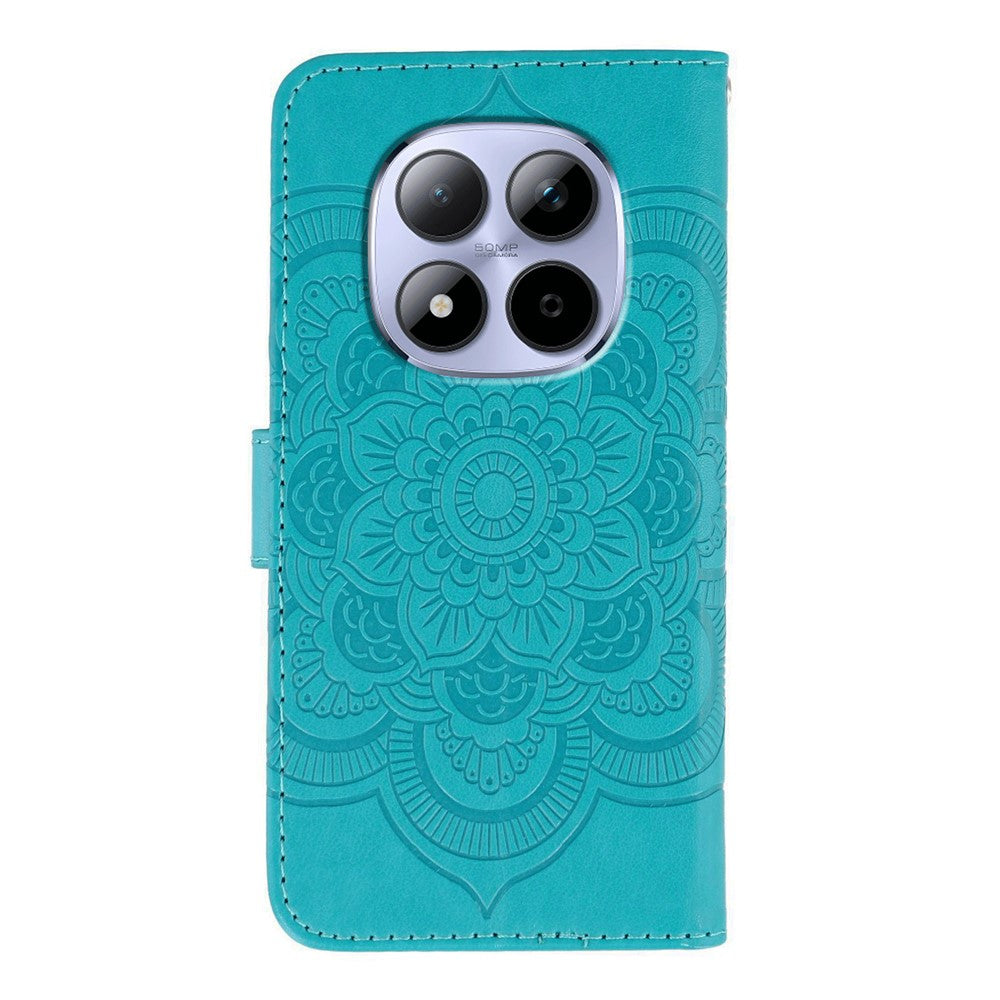 Xiaomi Redmi Note 15 Pro 5G (Global) fodral i PU-läder med mandala-präglad design och plånboksfodral med handledsrem