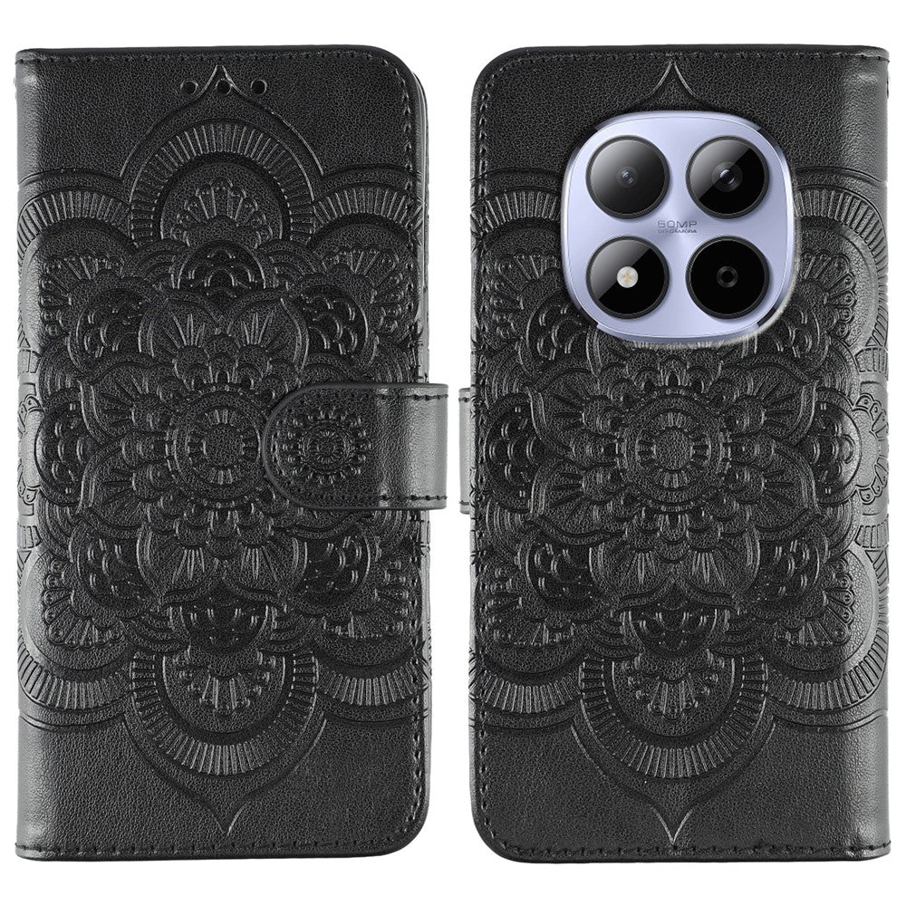 Xiaomi Redmi Note 15 Pro 5G (Global) fodral i PU-läder med mandala-präglad design och plånboksfodral med handledsrem