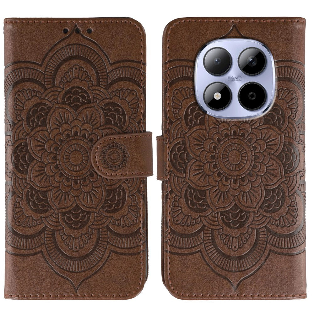 Xiaomi Redmi Note 15 Pro 5G (Global) fodral i PU-läder med mandala-präglad design och plånboksfodral med handledsrem