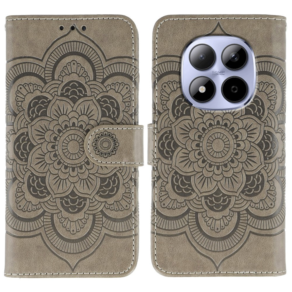 Xiaomi Redmi Note 15 Pro 5G (Global) fodral i PU-läder med mandala-präglad design och plånboksfodral med handledsrem