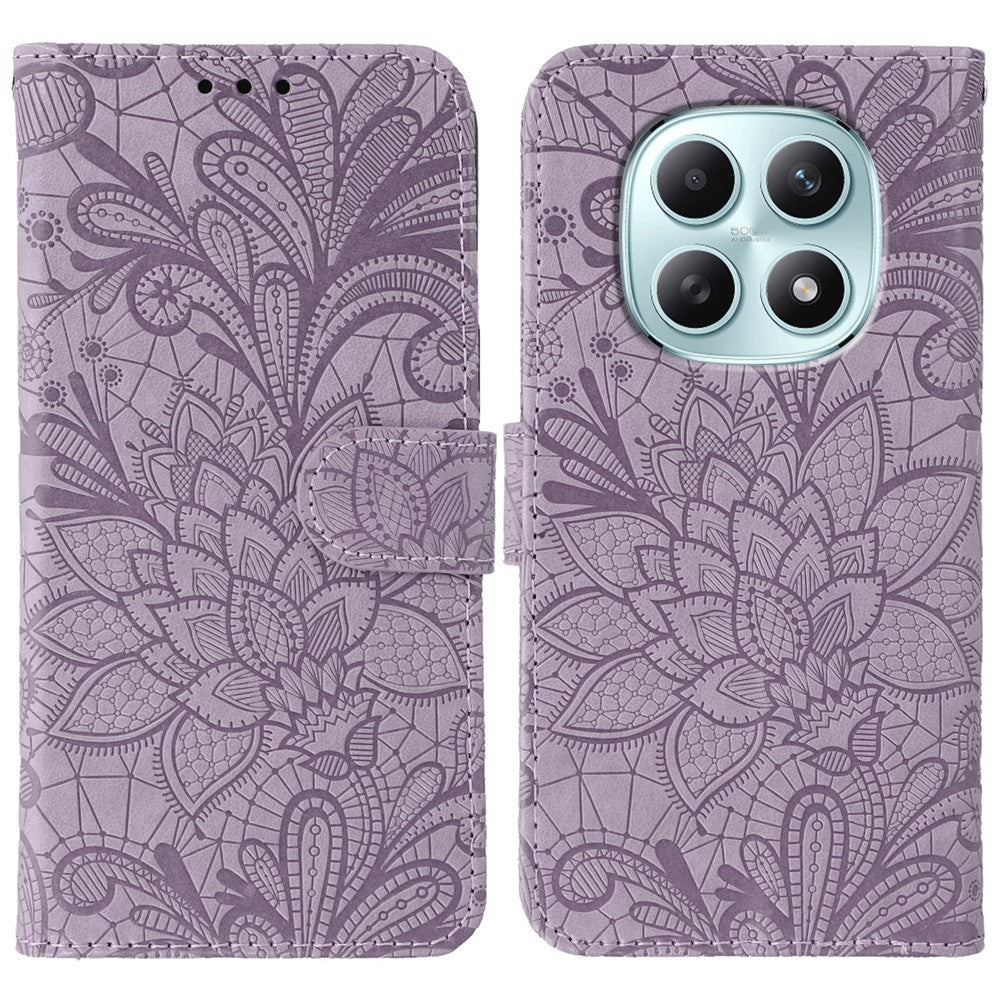 Xiaomi Poco M8 5G / Redmi Note 15 5G (Global) / 15 4G (Global) Fodral Spetsblommor PU-läder Flip Plånboksfodral