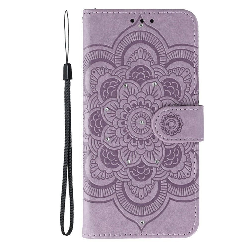 For Xiaomi Poco M8 5G / Redmi Note 15 5G (Global) / 15 4G (Global) Case Rhinestone Decor PU Leather Mandala Imprint Phone Cover with Wrist Strap