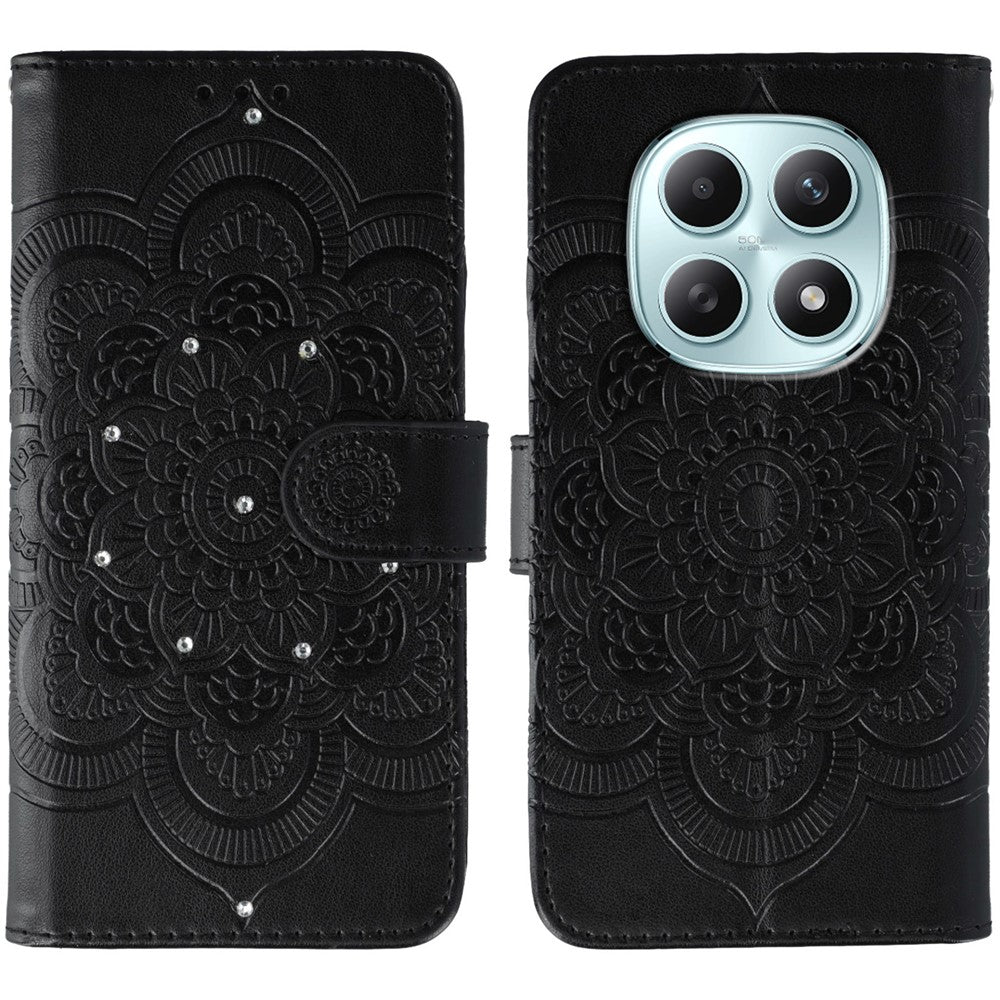For Xiaomi Poco M8 5G / Redmi Note 15 5G (Global) / 15 4G (Global) Case Rhinestone Decor PU Leather Mandala Imprint Phone Cover with Wrist Strap
