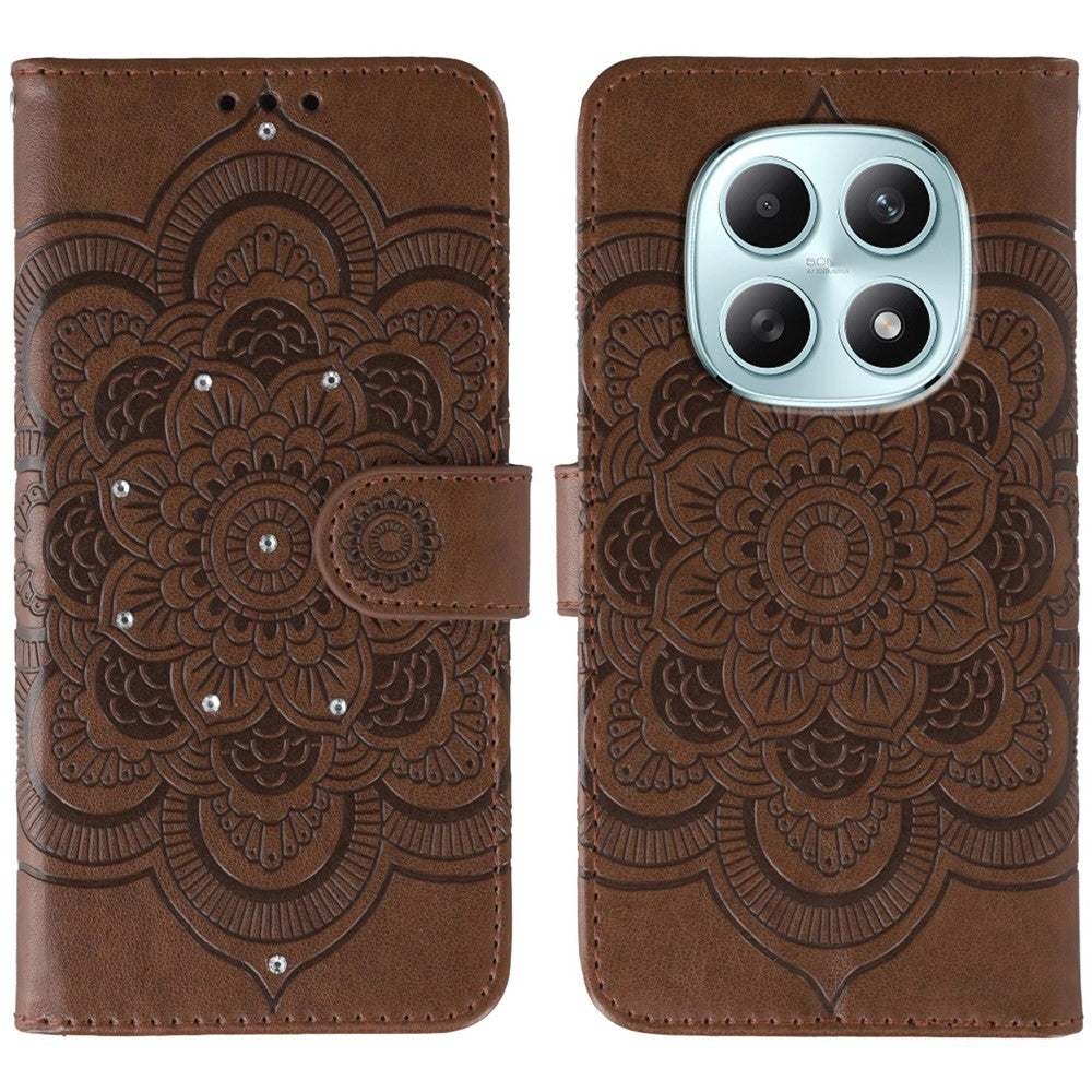 For Xiaomi Poco M8 5G / Redmi Note 15 5G (Global) / 15 4G (Global) Case Rhinestone Decor PU Leather Mandala Imprint Phone Cover with Wrist Strap
