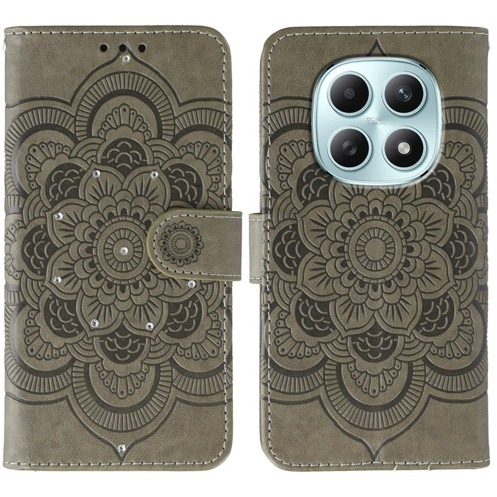 For Xiaomi Poco M8 5G / Redmi Note 15 5G (Global) / 15 4G (Global) Case Rhinestone Decor PU Leather Mandala Imprint Phone Cover with Wrist Strap