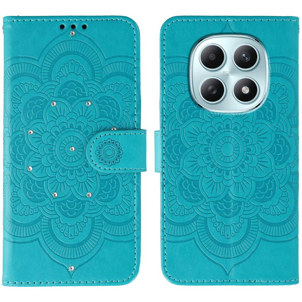 For Xiaomi Poco M8 5G / Redmi Note 15 5G (Global) / 15 4G (Global) Case Rhinestone Decor PU Leather Mandala Imprint Phone Cover with Wrist Strap