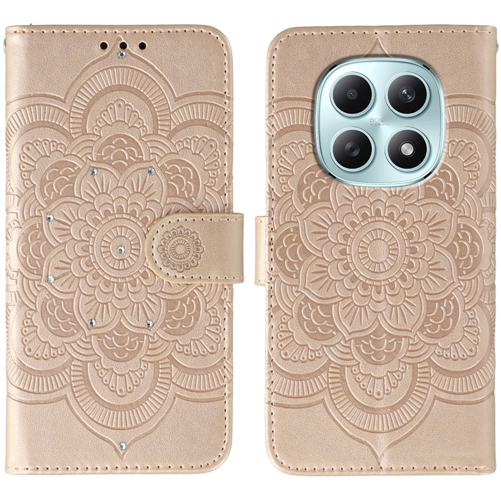 For Xiaomi Poco M8 5G / Redmi Note 15 5G (Global) / 15 4G (Global) Case Rhinestone Decor PU Leather Mandala Imprint Phone Cover with Wrist Strap