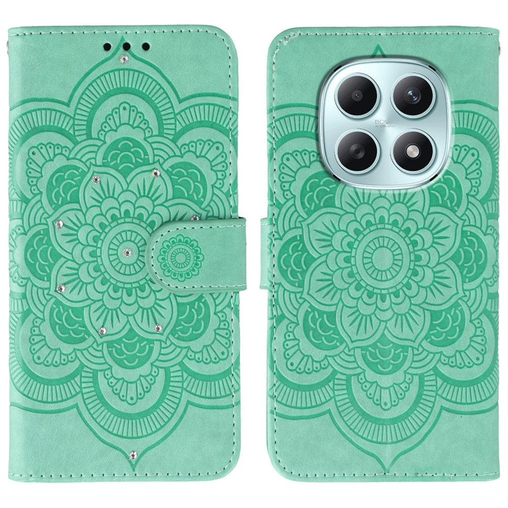 For Xiaomi Poco M8 5G / Redmi Note 15 5G (Global) / 15 4G (Global) Case Rhinestone Decor PU Leather Mandala Imprint Phone Cover with Wrist Strap