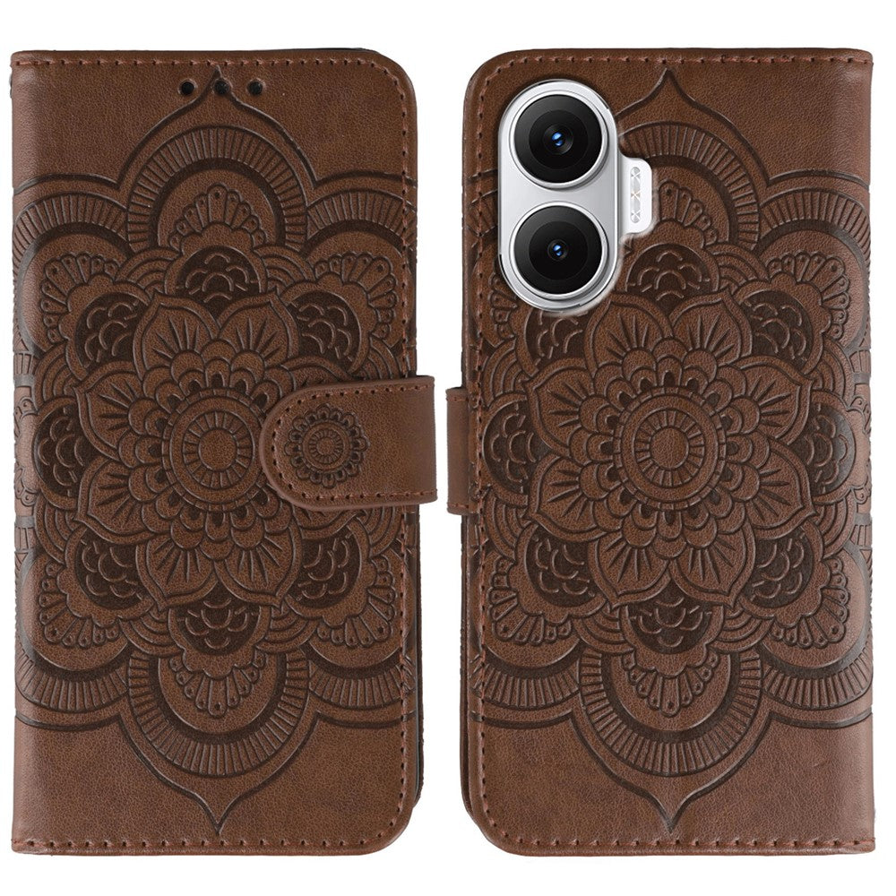 For Xiaomi Redmi Turbo 4 Pro 5G  /  Poco F7 5G Case PU Leather Mandala Imprinted Design Wallet Phone Cover with Wrist Strap