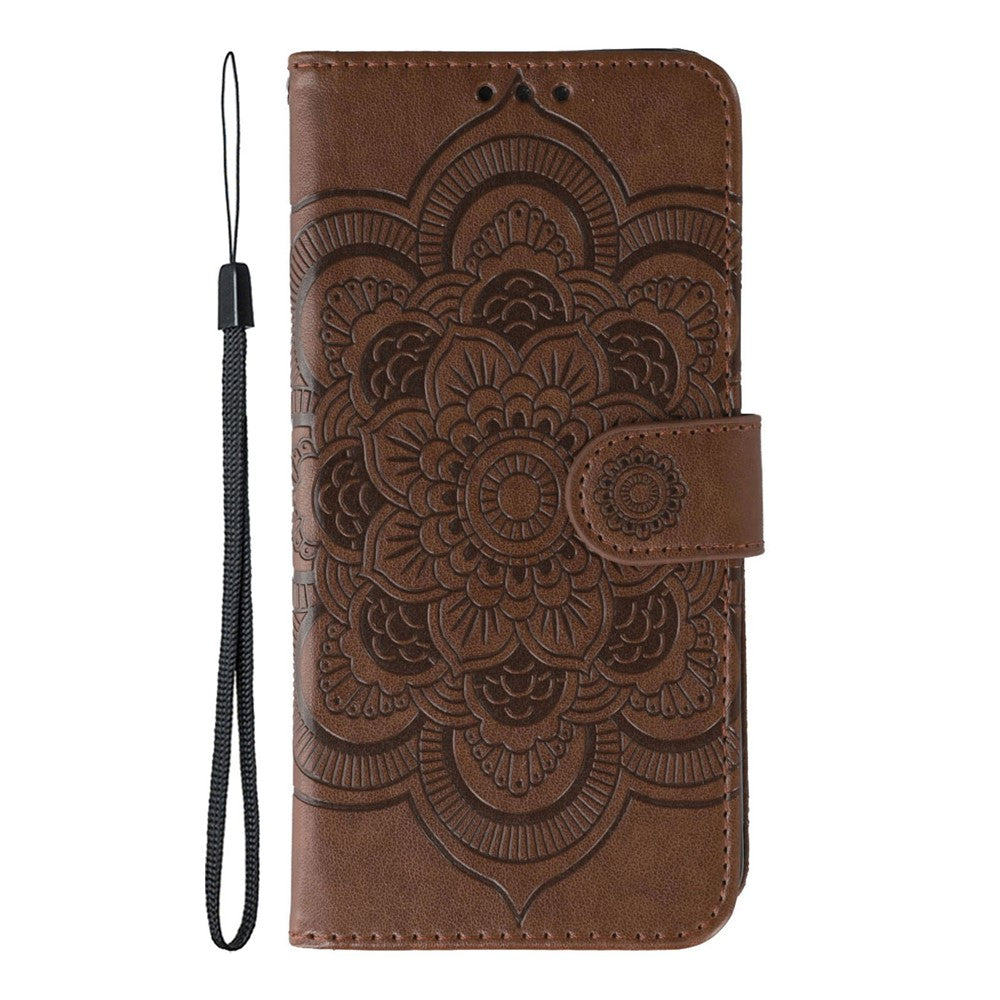 For Xiaomi Redmi Turbo 4 Pro 5G  /  Poco F7 5G Case PU Leather Mandala Imprinted Design Wallet Phone Cover with Wrist Strap