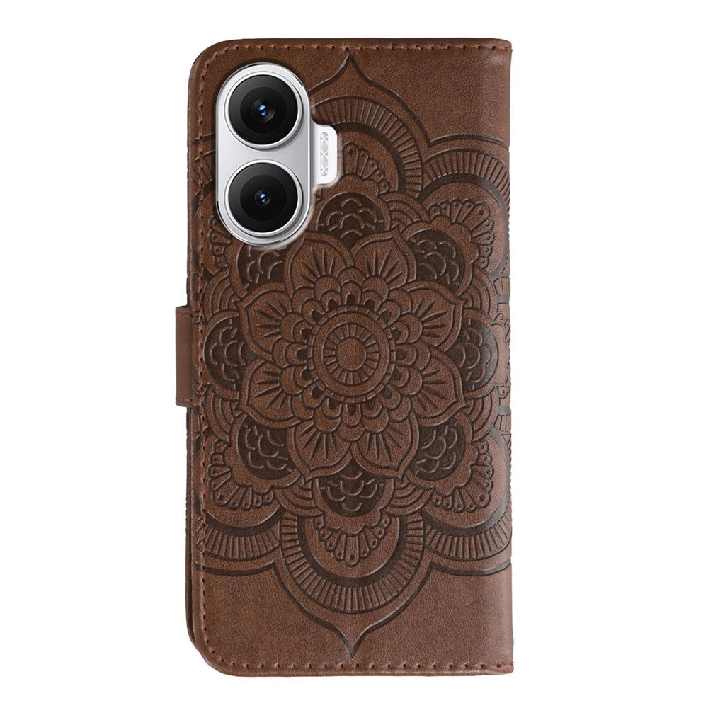 For Xiaomi Redmi Turbo 4 Pro 5G  /  Poco F7 5G Case PU Leather Mandala Imprinted Design Wallet Phone Cover with Wrist Strap