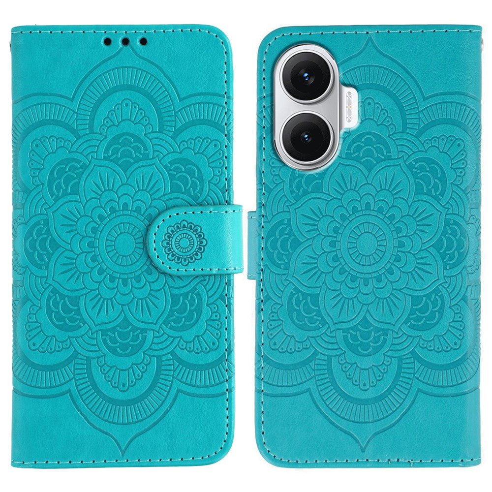 For Xiaomi Redmi Turbo 4 Pro 5G  /  Poco F7 5G Case PU Leather Mandala Imprinted Design Wallet Phone Cover with Wrist Strap