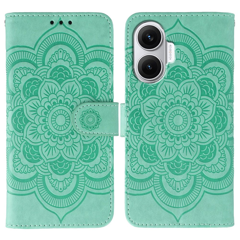 Xiaomi Redmi Turbo 4 Pro 5G / Poco F7 5G-skal PU-läder med mandala-präglad design, plånboksfodral och handledsrem