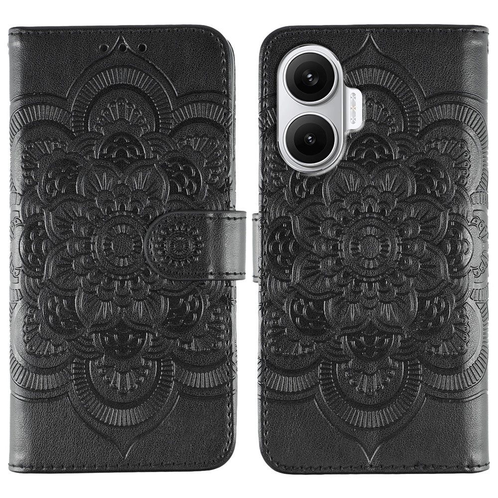 For Xiaomi Redmi Turbo 4 Pro 5G  /  Poco F7 5G Case PU Leather Mandala Imprinted Design Wallet Phone Cover with Wrist Strap